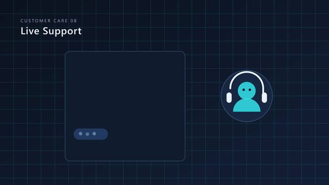 Live support customer care interface animation with animated chat typing indicator and headset for digital business communication 4k