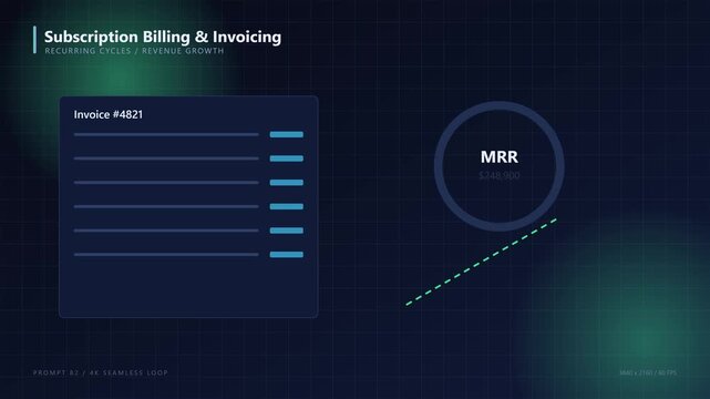 Subscription billing and invoicing dashboard with mrr revenue growth analytics for saa s business financial reporting animation 4k