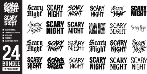 Scary night bundle with 24 different typography designs perfect for t-shirt, mugs, tumblers, posters, stickers, and other merchandise. © Massivein2Passive