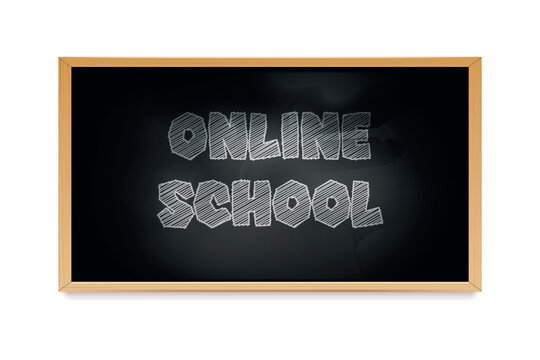 Realistic school board. 3d blackboard online classes, chalkboard wooden frame teacher chalk writing text back to school student education offer university study vector illustration