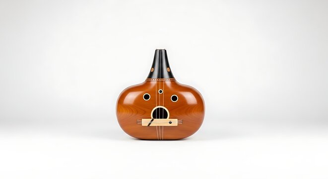 Traditional wooden string instrument isolated on white background with copy space