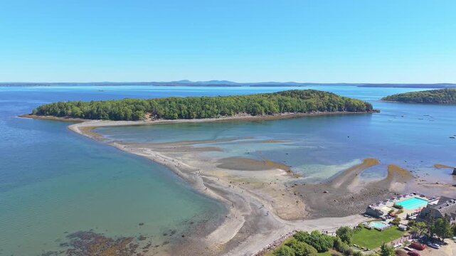 Aerial view of Bar Island in Bar Harbor