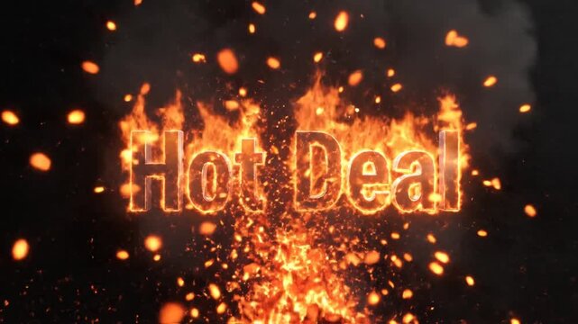 Hot Deal text burning in flames on black background