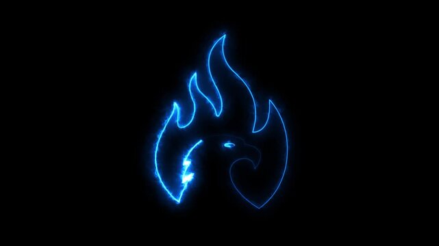 glowing neon American eagle, fire icon frame. animation with eagle in fire and glow light effects. motion graphic of fire eagle, burning wings, concpte.