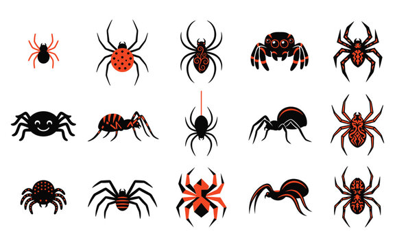 Set of various scary spiders for halloween vector illustration featuring creepy arachnids in different shapes and sizes