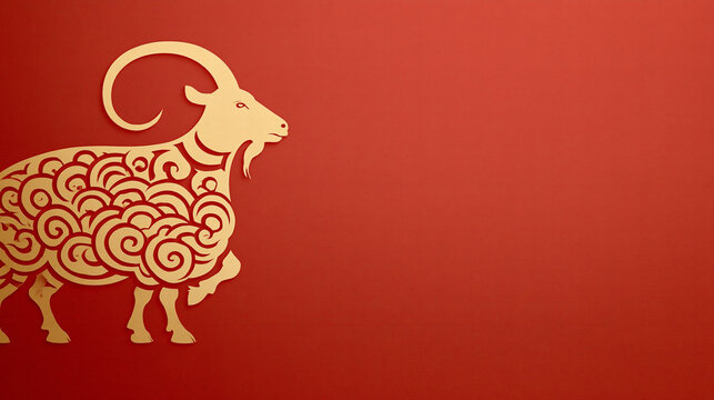 chinese new year card, Chinese New Year, year of the goat. Chinese goat on a red background, with copy space 2027