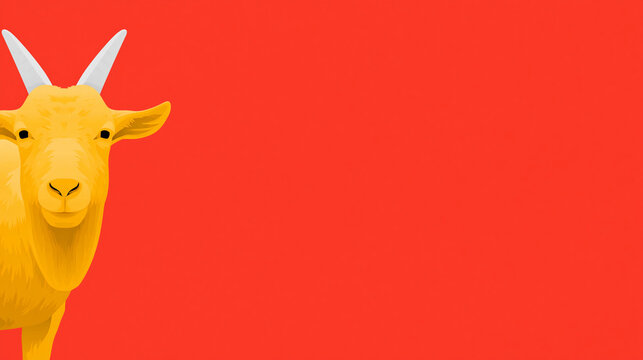 chinese new year card, Chinese New Year, year of the goat. Chinese goat on a red background, with copy space 2027