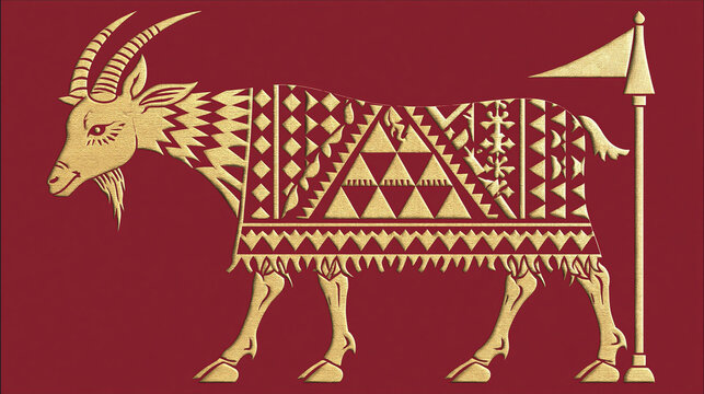 chinese new year card, Chinese New Year, year of the goat. Chinese goat on a red background, with copy space 2027