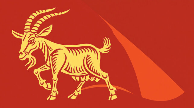 chinese new year card, Chinese New Year, year of the goat. Chinese goat on a red background, with copy space 2027