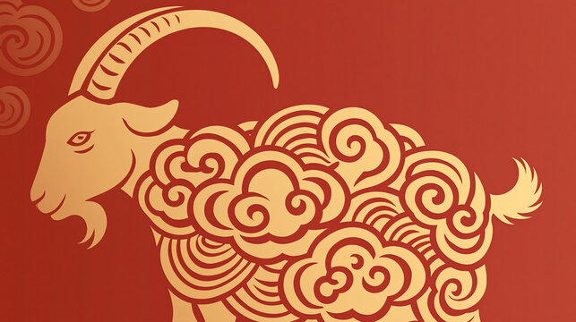 chinese new year card, Chinese New Year, year of the goat. Chinese goat on a red background, with copy space 2027