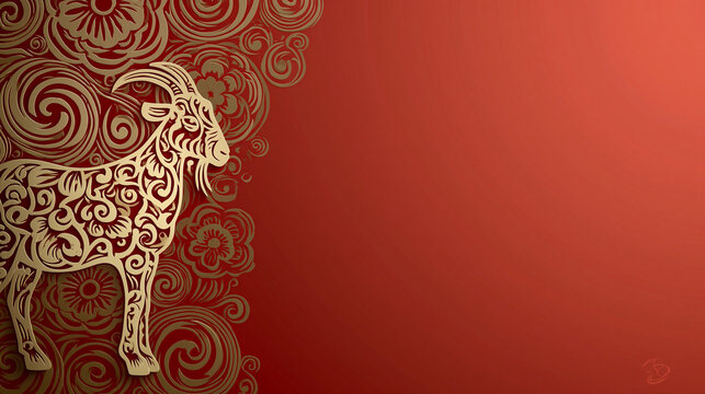 chinese new year card, Chinese New Year, year of the goat. Chinese goat on a red background, with copy space 2027