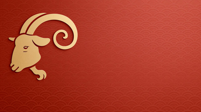 chinese new year card, Chinese New Year, year of the goat. Chinese goat on a red background, with copy space 2027