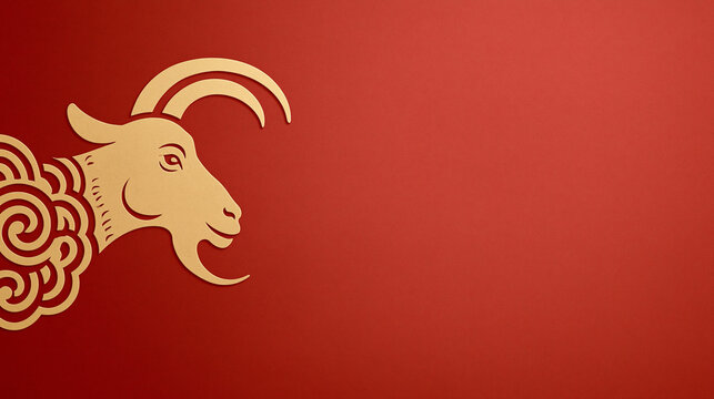 chinese new year card, Chinese New Year, year of the goat. Chinese goat on a red background, with copy space 2027