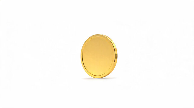 Golden coin template for finance money wealth investment concept metal blank shiny token round cash currency economy commerce gold object.