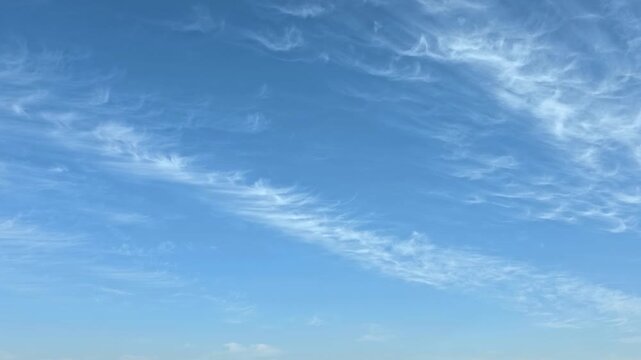 Cloudscape, Timelapse of Blue Sky Background with Brushed Cirrus Cloud Texture for Wallpaper and Banner
