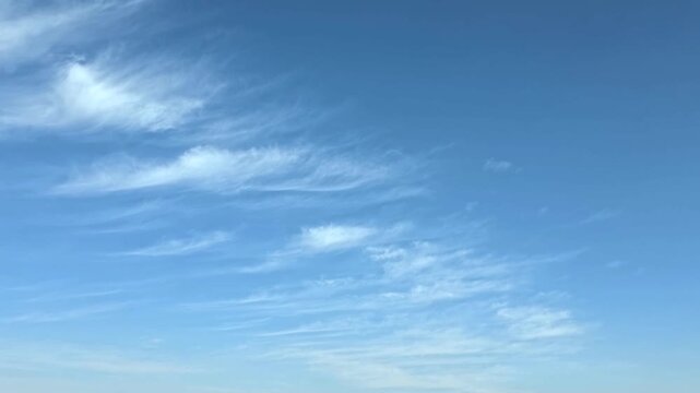 Cloudscape, Timelapse of Blue Sky Background with Feathery Cirrus Clouds Streaking Across for Wallpaper and Banner