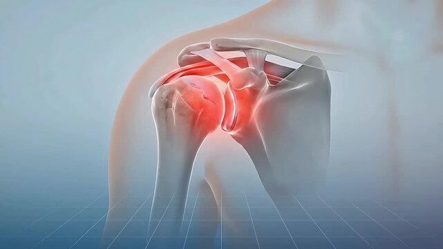 Medical Animation of Human Shoulder Joint Showing Inflammation and Pain Area