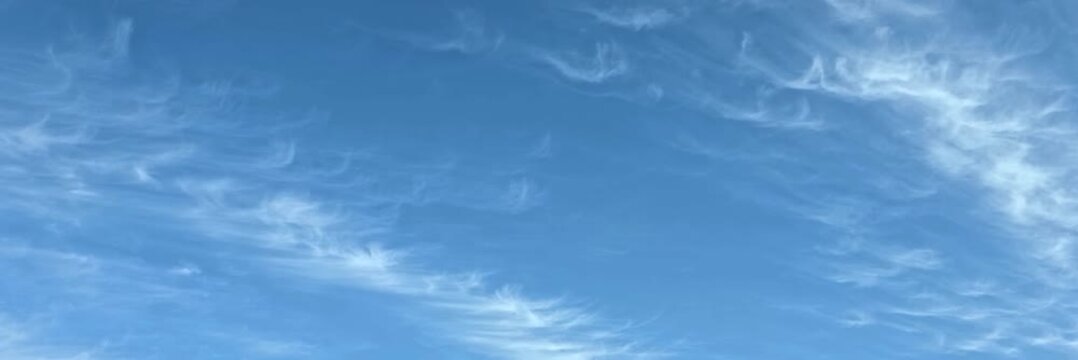 Cloudscape, Timelapse of Wide Panoramic Blue Sky Background with Brushed Cirrus Cloud Texture for Banner