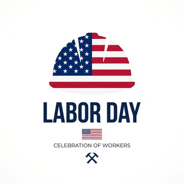 Labor day celebration design with american flag construction hard hat and tools on white background