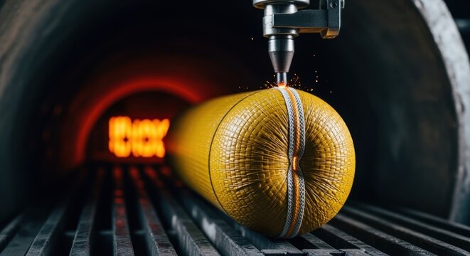Closeup of Kevlar fuel bladder inside a large vulcanization oven highlighting the heatsealing process critical for durable leakproof fuel containment.