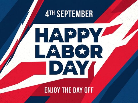 Happy labor day celebration banner with red and blue abstract geometric background design