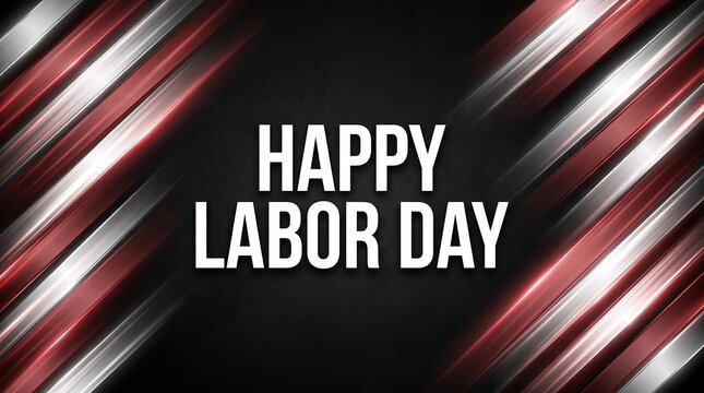 Happy labor day greeting card with abstract red and white diagonal light motion background
