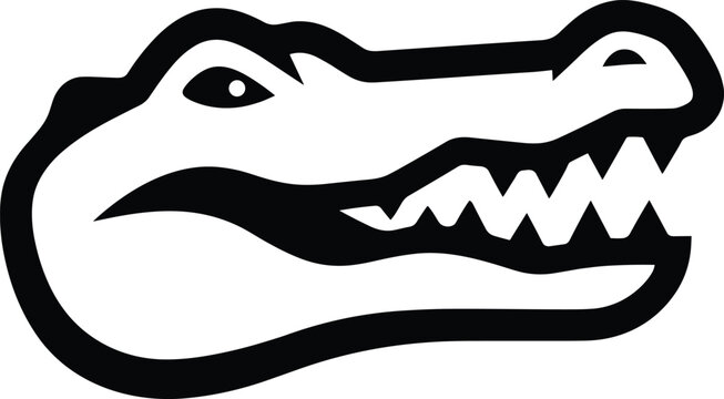 Alligator head mascot vector, aggressive crocodile profile with sharp teeth, black and white reptile sports logo icon for team branding