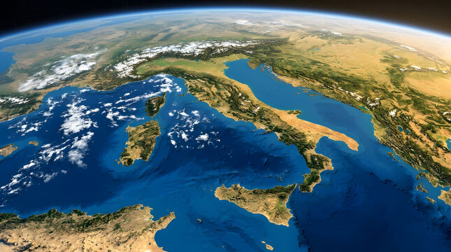 Satellite view of italy and the mediterranean sea showing the italian peninsula from outer space
