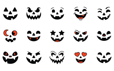 Obraz premium Collection of scary and funny pumpkin faces as halloween vector elements for festive holiday design and decoration