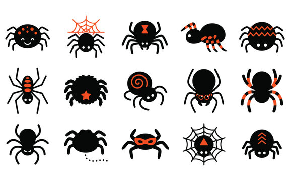 Collection of scary spider halloween vector elements for festive holiday decorations and spooky graphic design projects