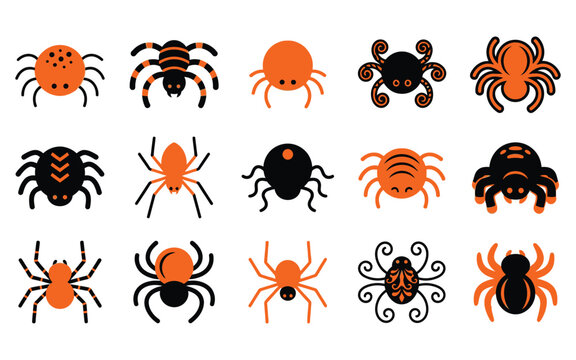 Set of various scary spider halloween vector elements for festive holiday decorations and creepy graphic design projects