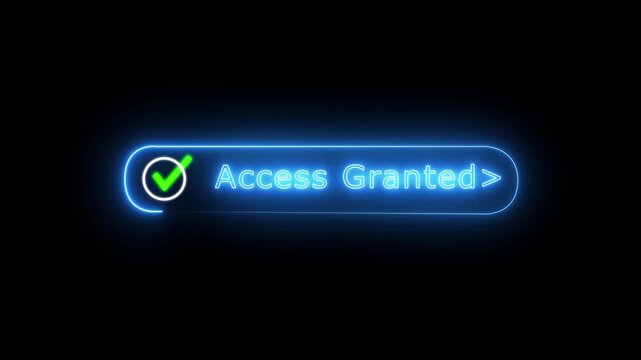 neon access granted button representing a digital interface for granting permission or access. System Security on Black Background 4K Loop Motion Graphics..