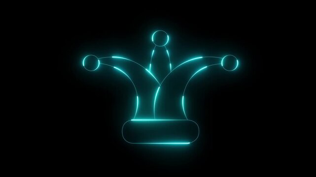 glowing neon Jester joker Hat Icon Animation Neon Clown Hat with Bells. Casino gambling. Colorful Circus Festival, Jester Character, Party Celebration and Entertainment Symbol 4K Loop..
