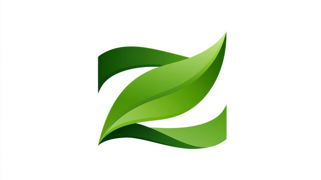 Twisted Green Leaf Icon in Curved Rectangle Shape, Minimal Nature Logo Isolated on White