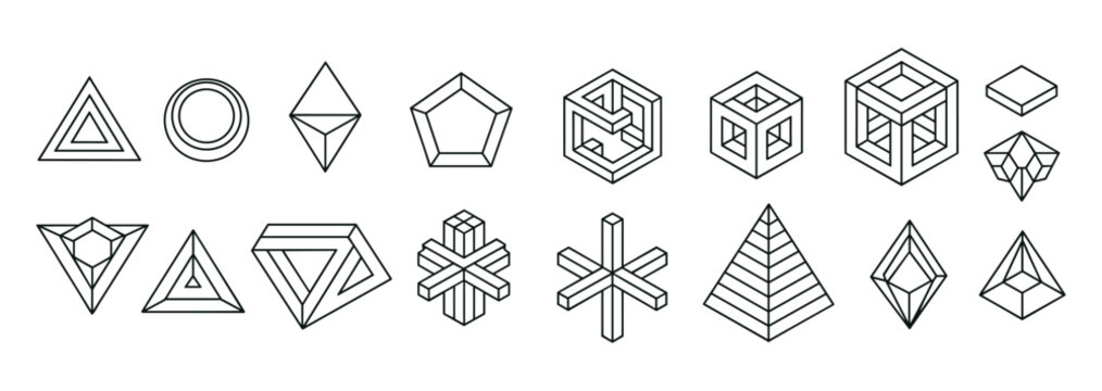 Geometric Optical Illusions: A collection of abstract line art featuring impossible shapes, geometric figures, and optical illusions that challenge perception and ignite the imagination.