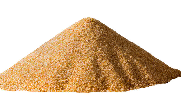 Isolated pile of natural golden sand, a textured granular heap ready for construction