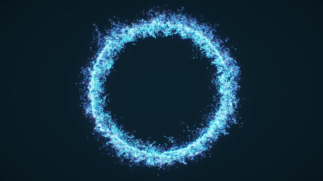 Particle ring glowing energy circle forming and swirling in blue and red variations, Luma matte CG animation. Sci-fi intros,  transitions, logo or text reveals.
