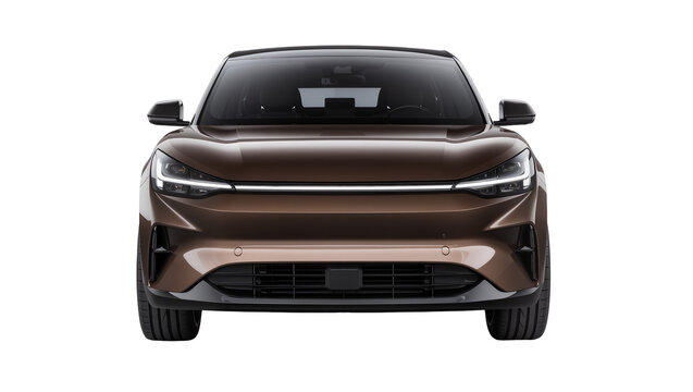 Isolated new generation electric crossover SUV vehicle with futuristic design, front view