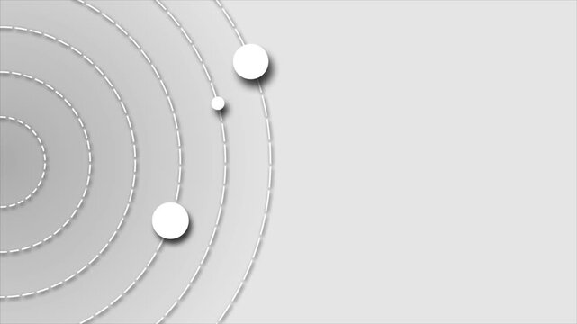 An abstract animation of the solar system or any other stellar system with planets rotating around the center of mass, the gravitational center (star or black hole), each along its own trajectory.