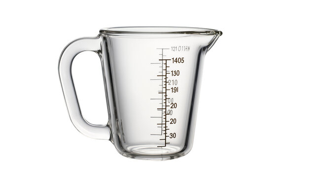 Isolated empty transparent glass measuring cup kitchenware for cooking and baking food preparation
