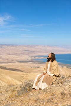 Jesus in Solitude During Forty Days of Fasting in the Rocky Judean Desert, a Profound Biblical Meditation.