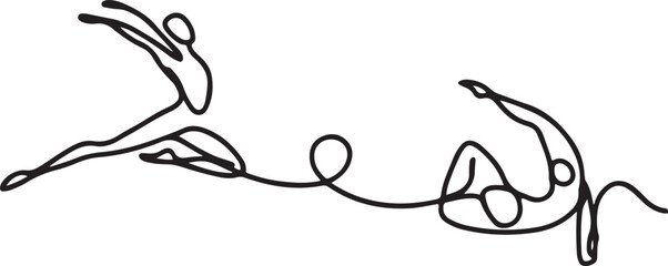 Naklejka premium Continuous line drawing of abstract dancers. Vector illustration. Concept for logo, card, banner, poster, flyer. one line icon drawing