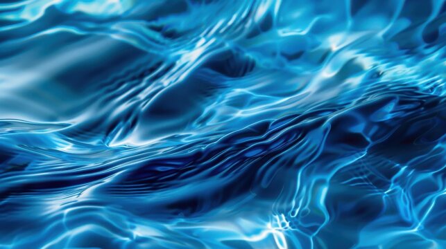 Close-up view of shimmering blue water surface with ripples and reflections, creating a dynamic and fluid visual texture in a natural aquatic environment