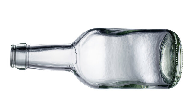 Isolated empty transparent clear glass bottle for beverages, alcohol, spirits, or water