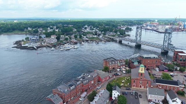 Aerial flyover of Plymouth, Massachusetts