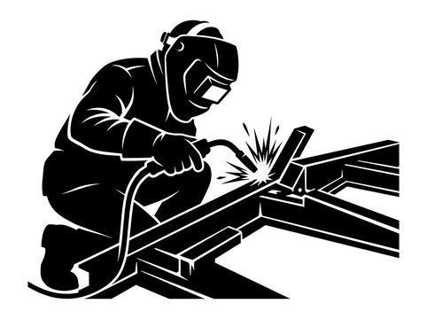 Welder working on a metal structure, industrial welding vector