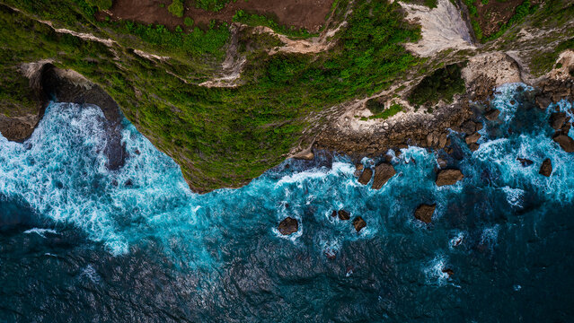 Karang boma cliff on bali aerial ciew drom drone