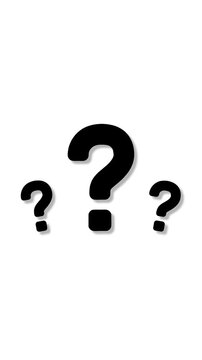 Minimalist question mark symbol animation on white background, concept of uncertainty and problem solving