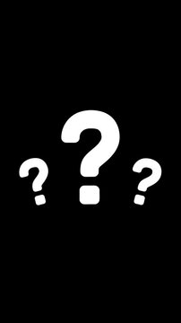 Minimalist question mark animation on black background, concept of uncertainty and faq mystery confusion