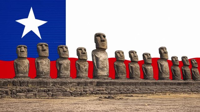 Moai Statues on Easter Island with Waving Chile Flag Motion Graphic